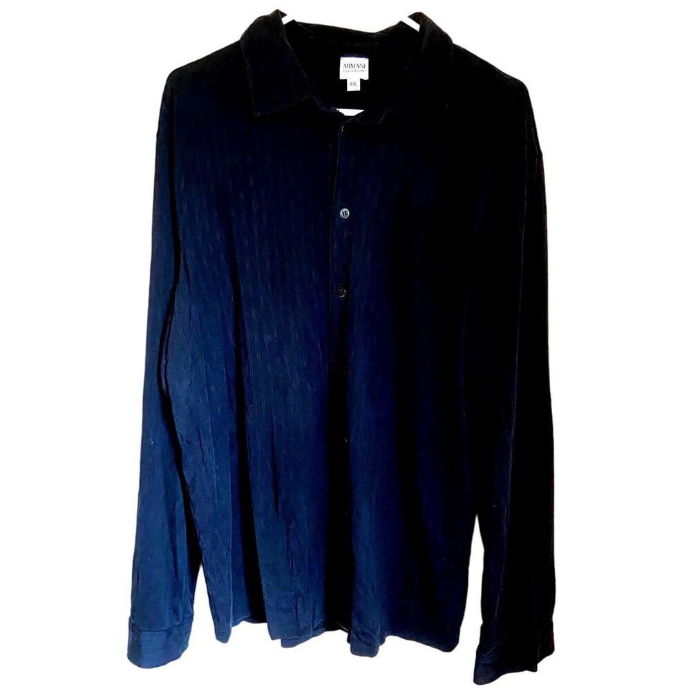 Black Silk Blend Button Down Armani Collection Shirt Size XXL